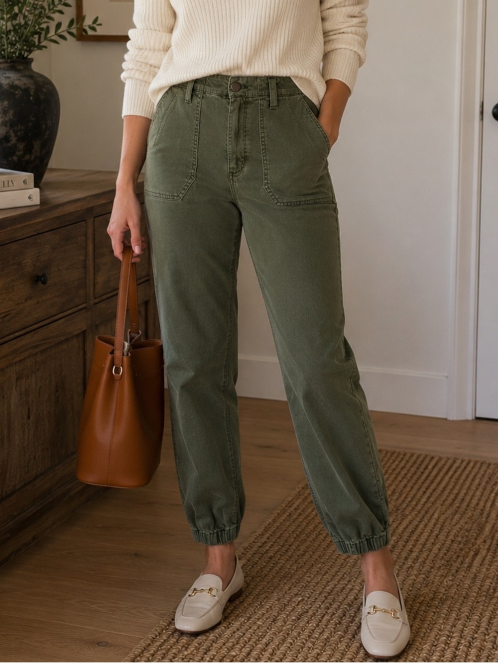 PAIGE Mayslie Jogger Vintage Ivy Green Cargo Utility Pants Women 29 Minimalist